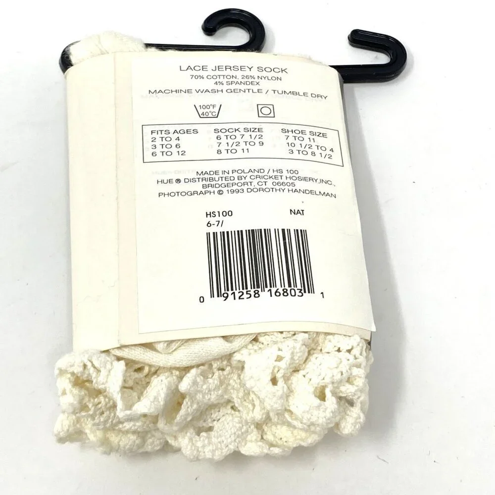 Hue Kids Lace Jersey Socks Ivory Lace Ankle Slouch Vintage 90's Wear Casual. B4